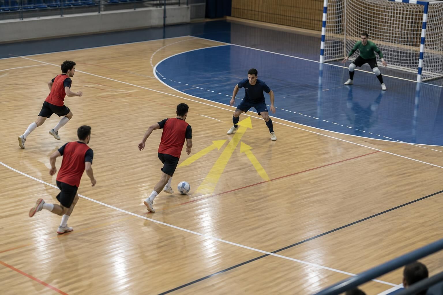 Plan tactique futsal : couverture défensive sur contre-attaque 3 contre 1, fermeture de l'axe central
